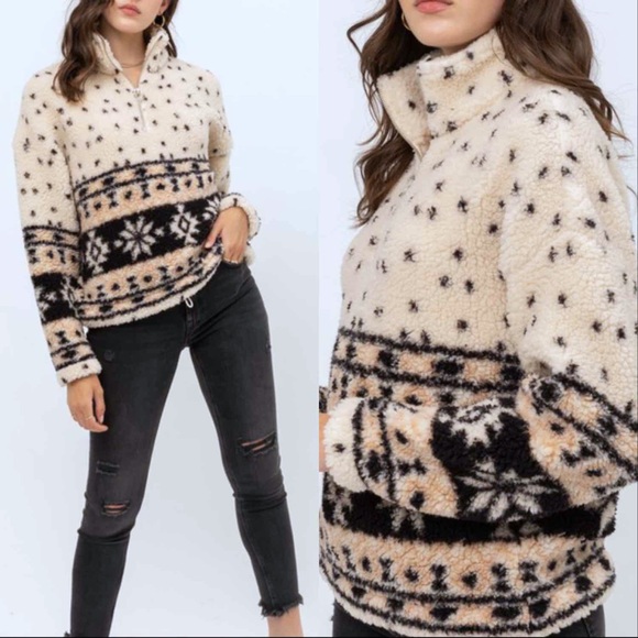 CHICBOMB Sweaters - COZY FAIR ISLE SHERPA PULLOVER SWEATER